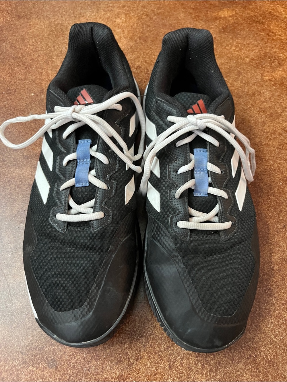 adidas Men’s Black Game Court2 Athletic Shoes with White Stripes and Red Logo